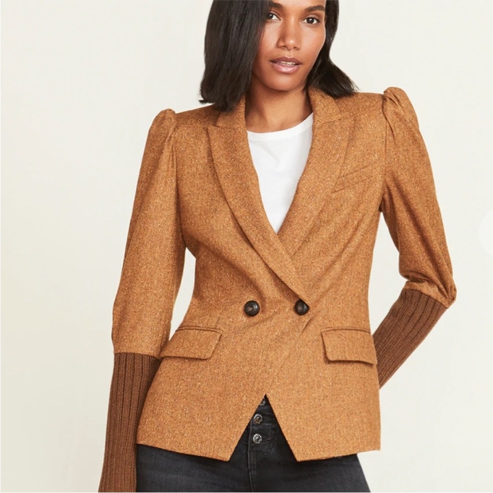 $798 Veronica Beard Bayard Dickey Jacket colorblock Herringbone Camel brown sz 6 - Picture 2 of 16